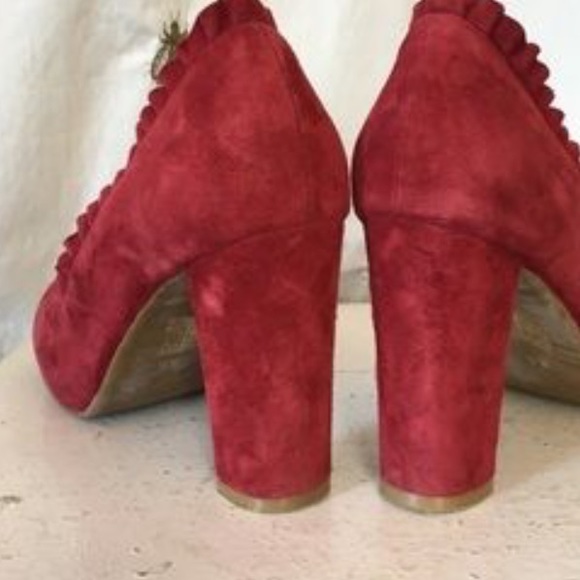 Jeffrey Campbell Wine Ruffle Trim Suede Heels - Picture 4 of 4